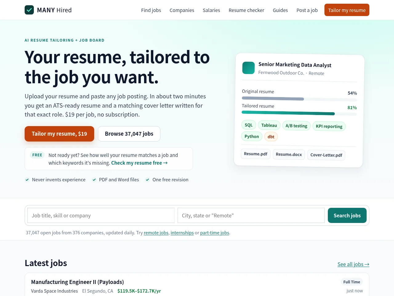 MANY Hired screenshot MANY Hired website screenshot