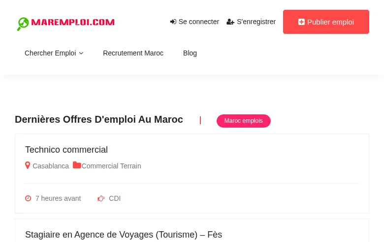 Maroc Emploi screenshot Maroc Emploi job board platform screenshot showing job search interface