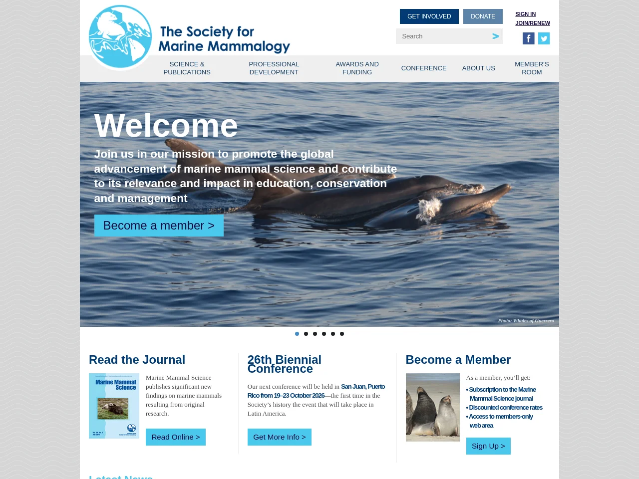 Society for Marine Mammalogy screenshot Society for Marine Mammalogy website screenshot