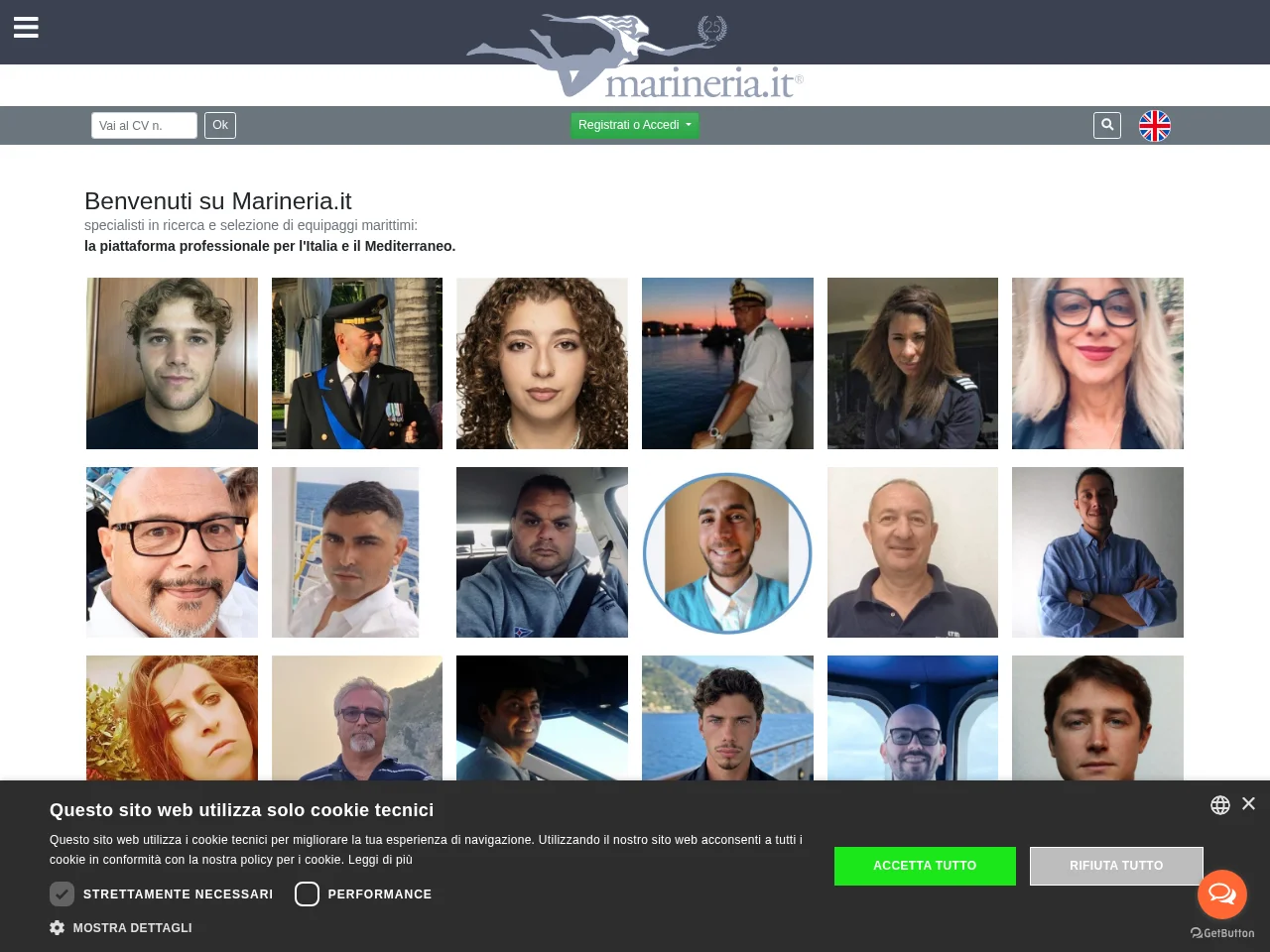 Marineria.it job board platform screenshot showing job search interface