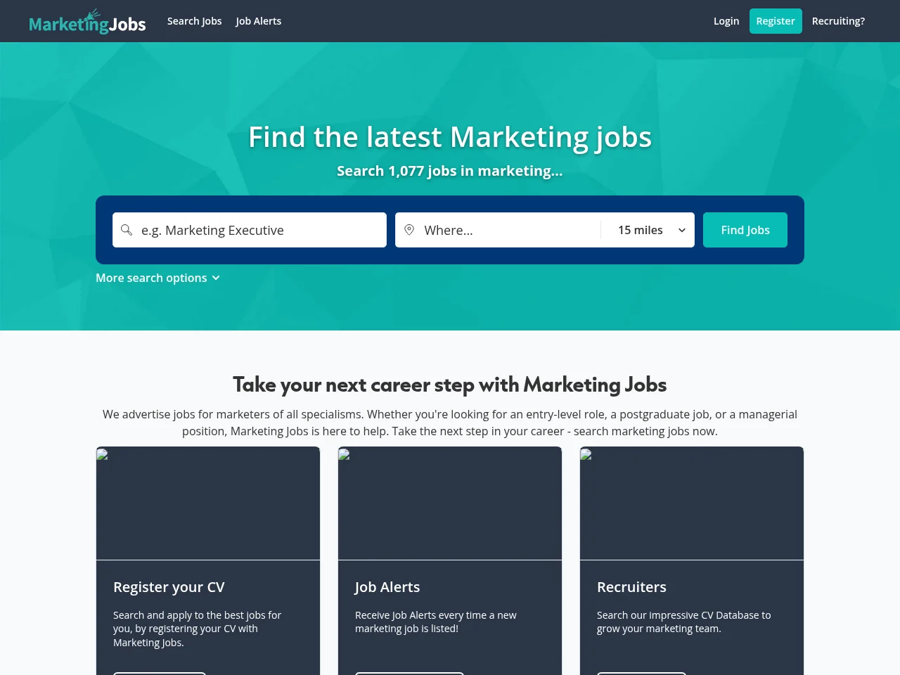 Marketing Jobs screenshot Marketing Jobs job board platform screenshot showing job search interface