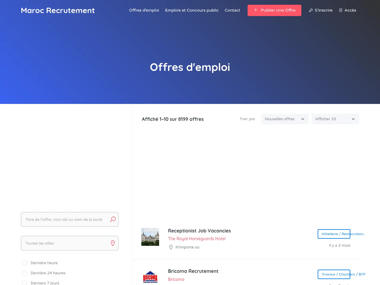 Maroc Recrutement screenshot Maroc Recrutement job board platform screenshot showing job search interface