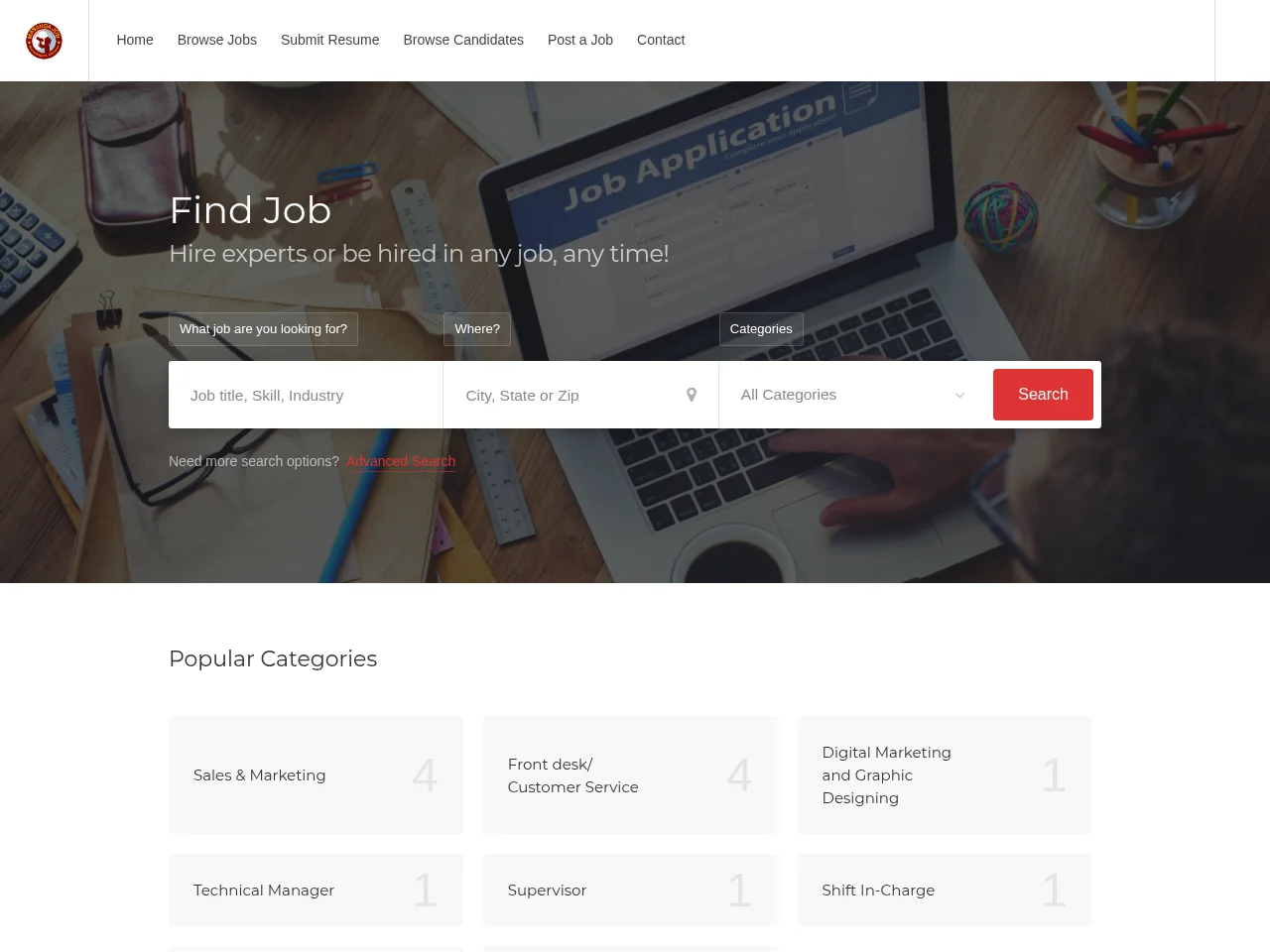 Masanga Job job board platform screenshot showing job search interface