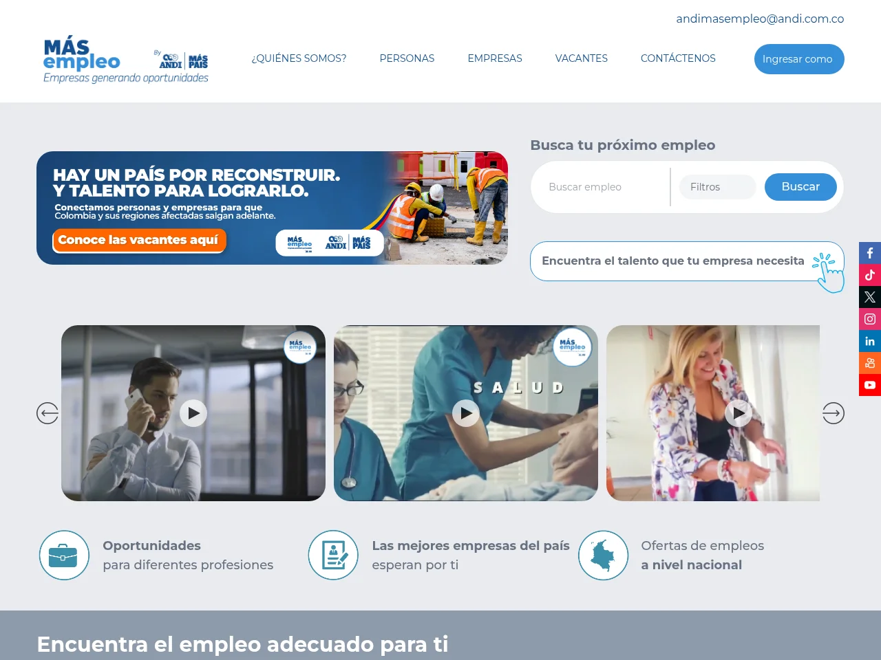 MásEmpleo job board platform screenshot showing job search interface