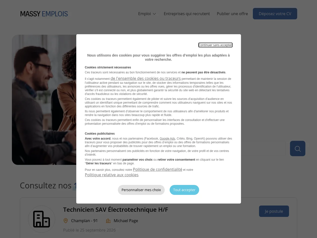 Massy Emplois screenshot Massy Emplois job board platform screenshot showing job search interface