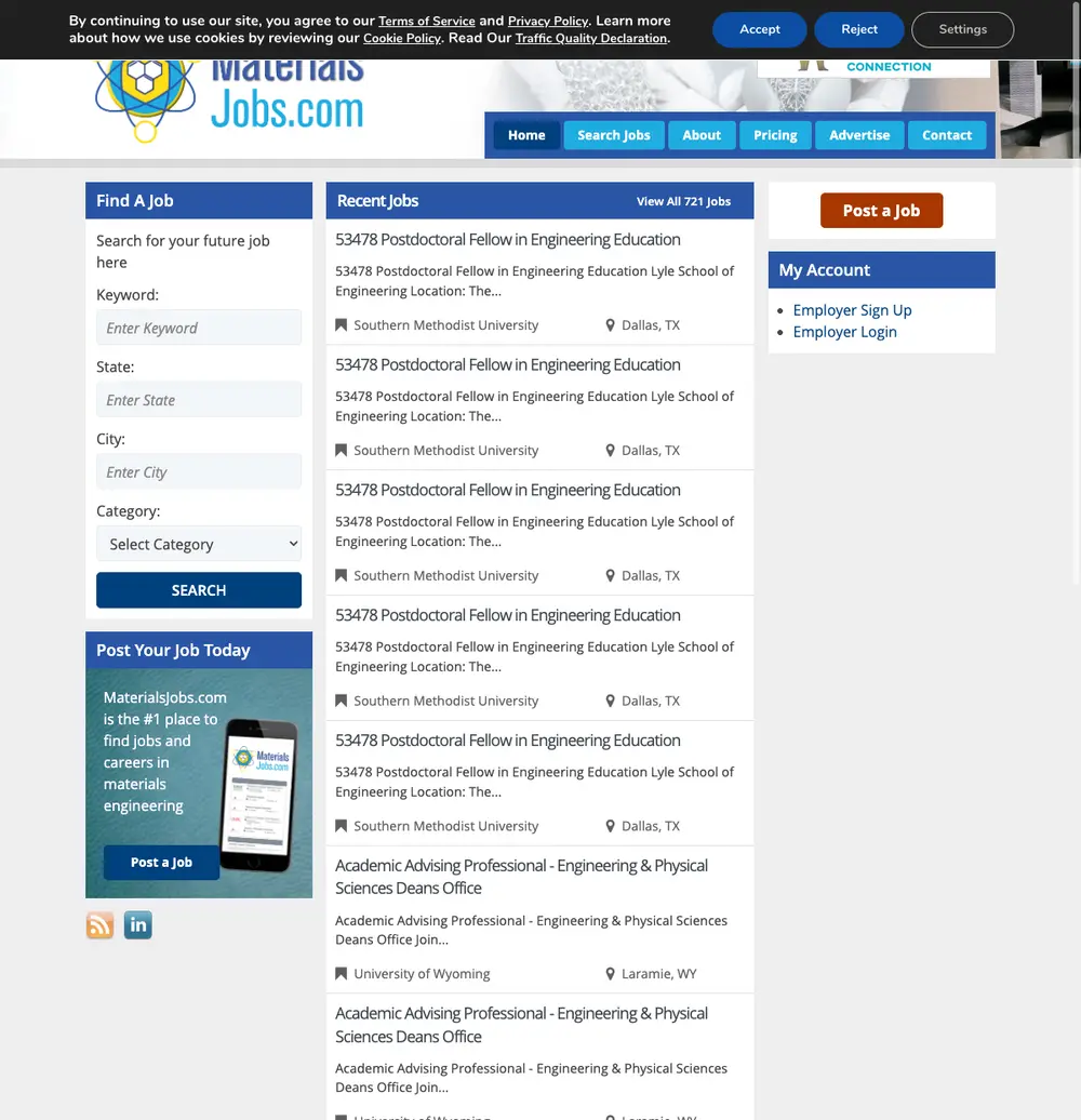 MaterialsJobs.com screenshot MaterialsJobs.com job board platform screenshot showing job search interface