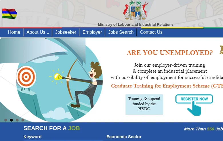 Mauritius Jobs job board platform screenshot showing job search interface