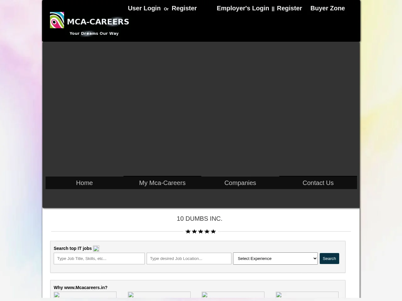 mcacareers.in job board platform screenshot showing job search interface
