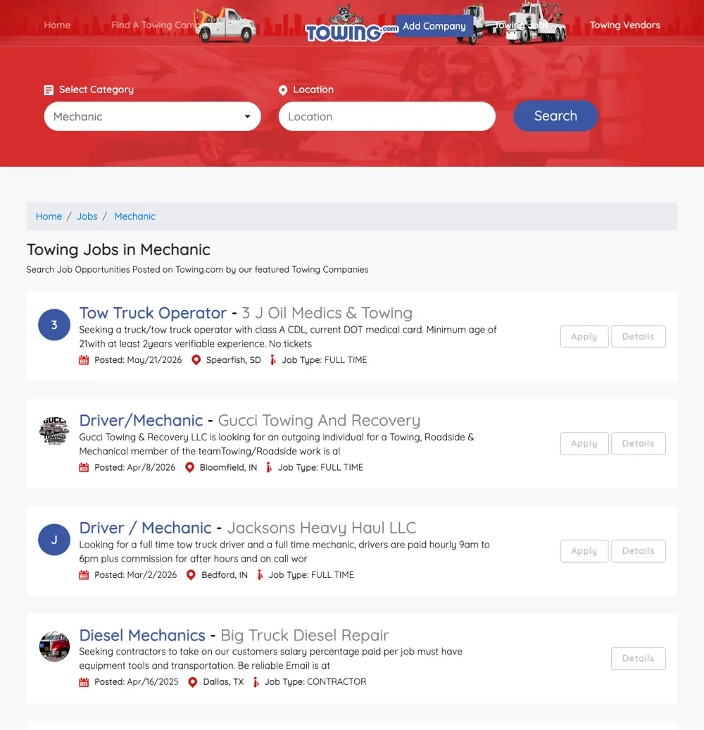MechanicJobs.com screenshot MechanicJobs.com job board platform screenshot showing job search interface