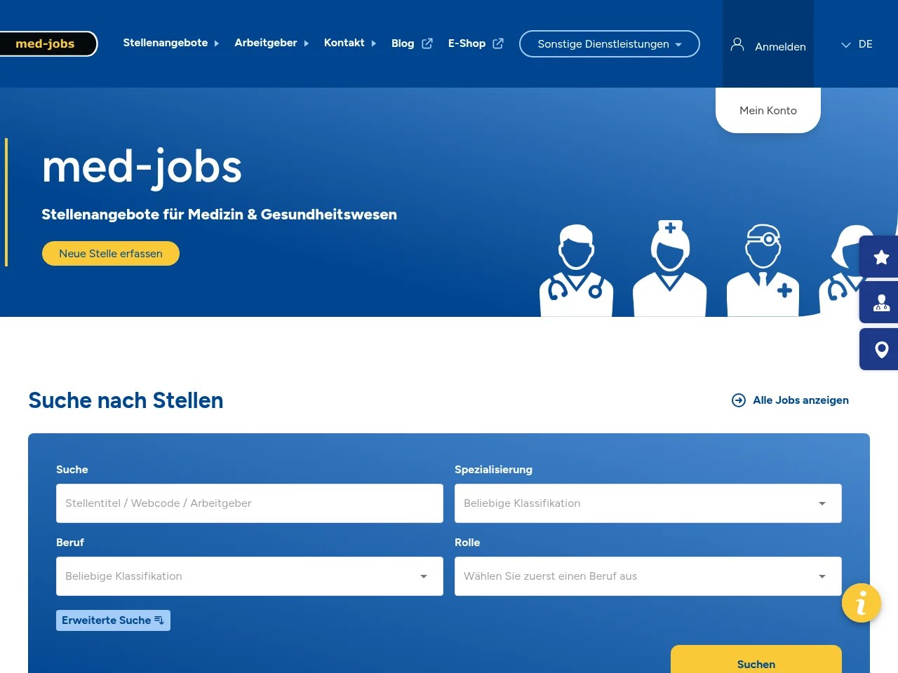 med-jobs job board platform screenshot showing job search interface