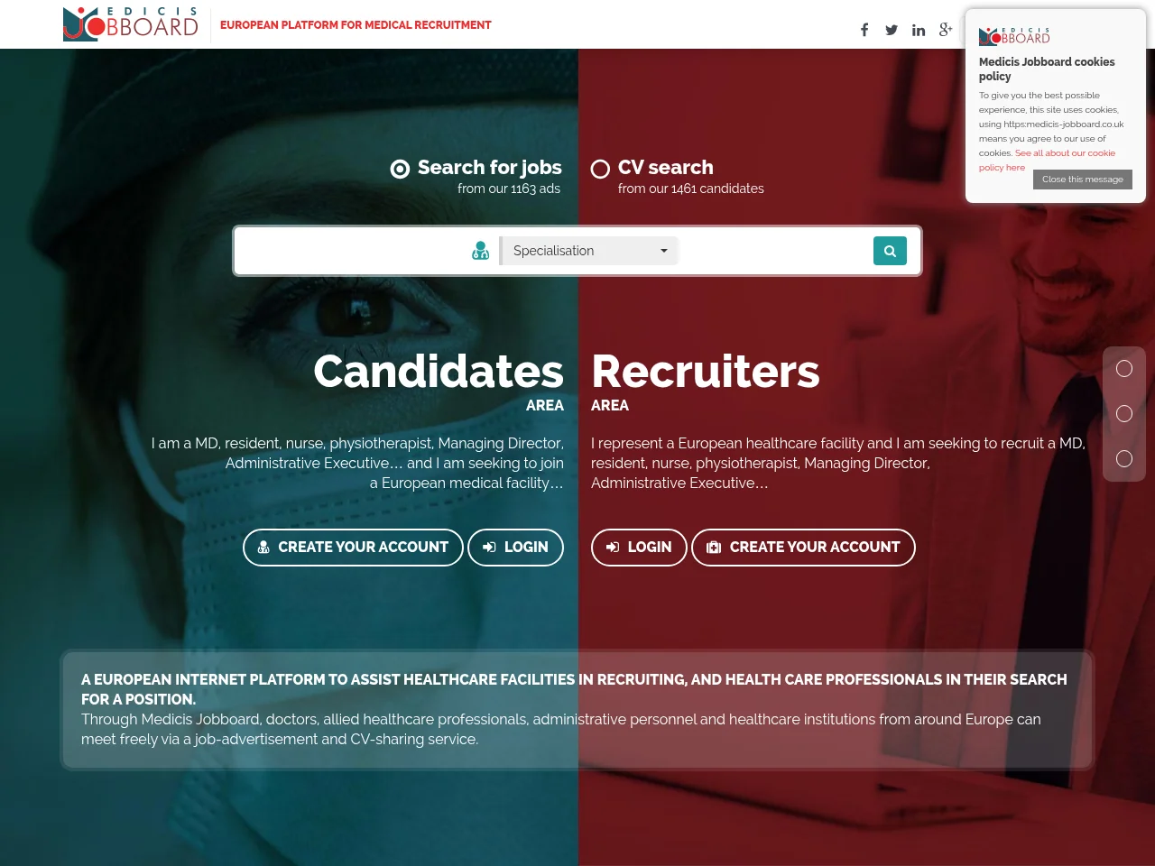 Medicis Jobboard screenshot Medicis Jobboard job board platform screenshot showing job search interface