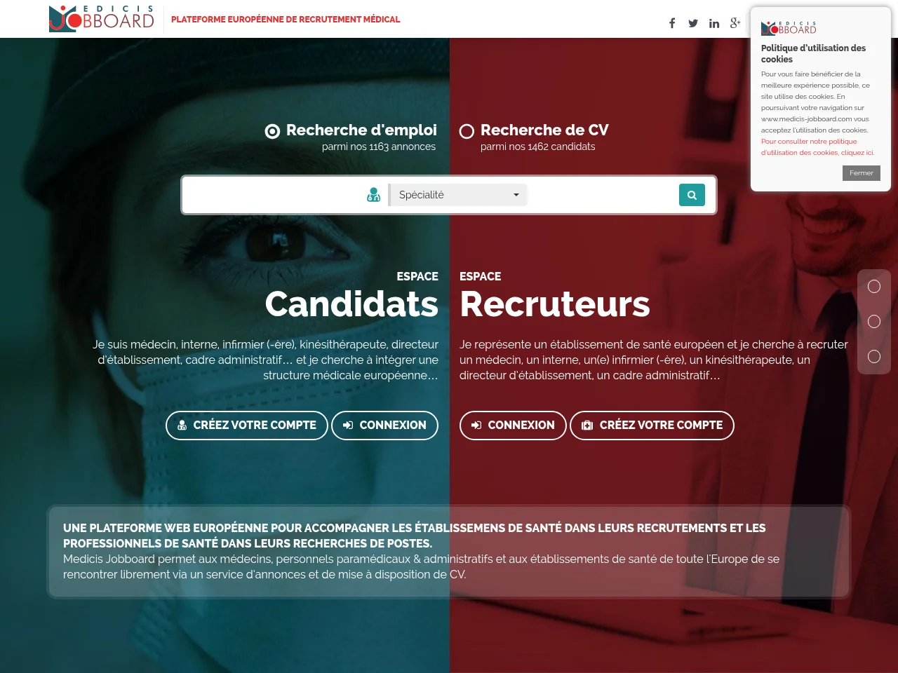Medicis Jobboard screenshot Medicis Jobboard job board platform screenshot showing job search interface
