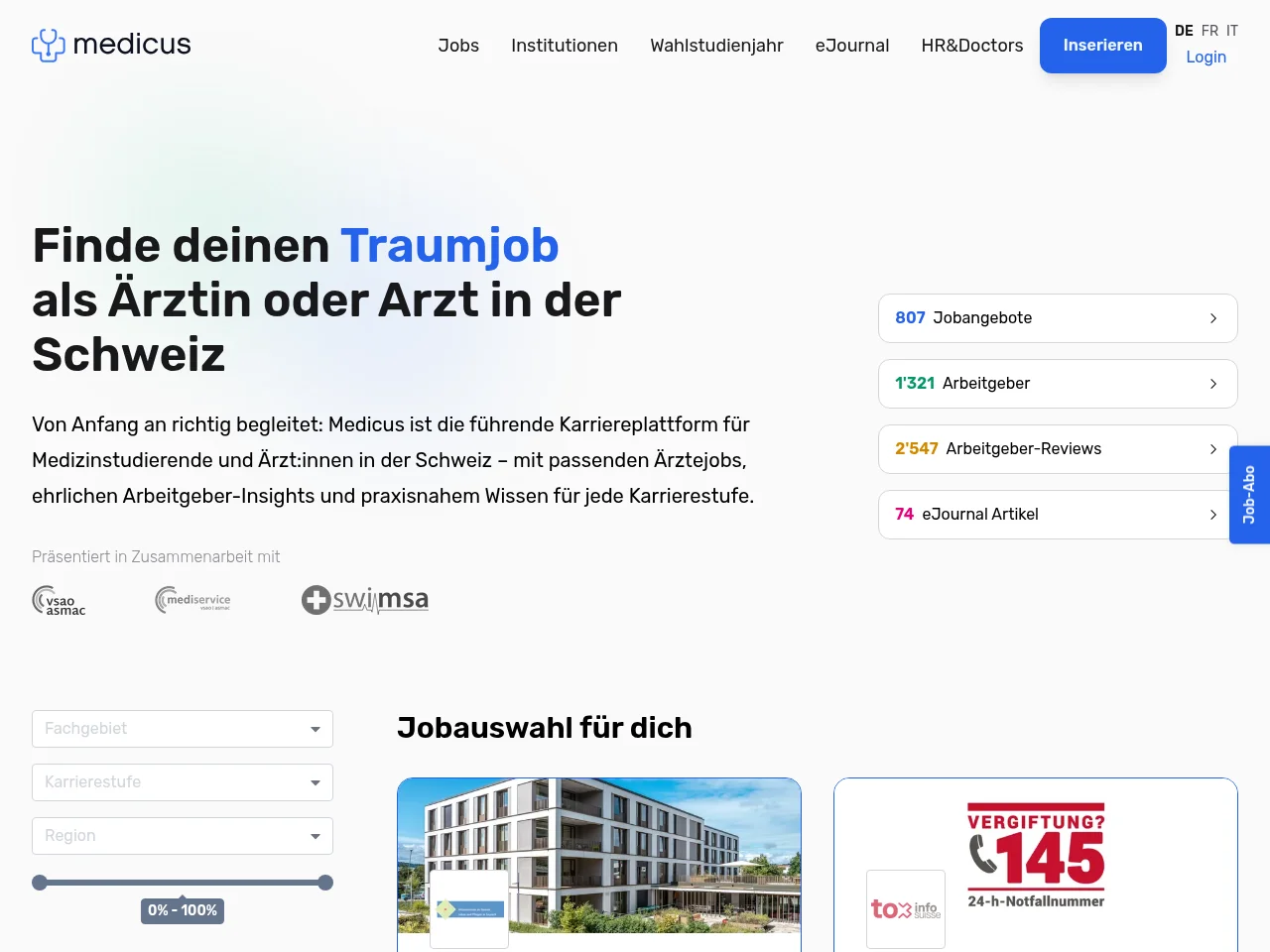 Medicus.ch screenshot Medicus.ch job board platform screenshot showing job search interface