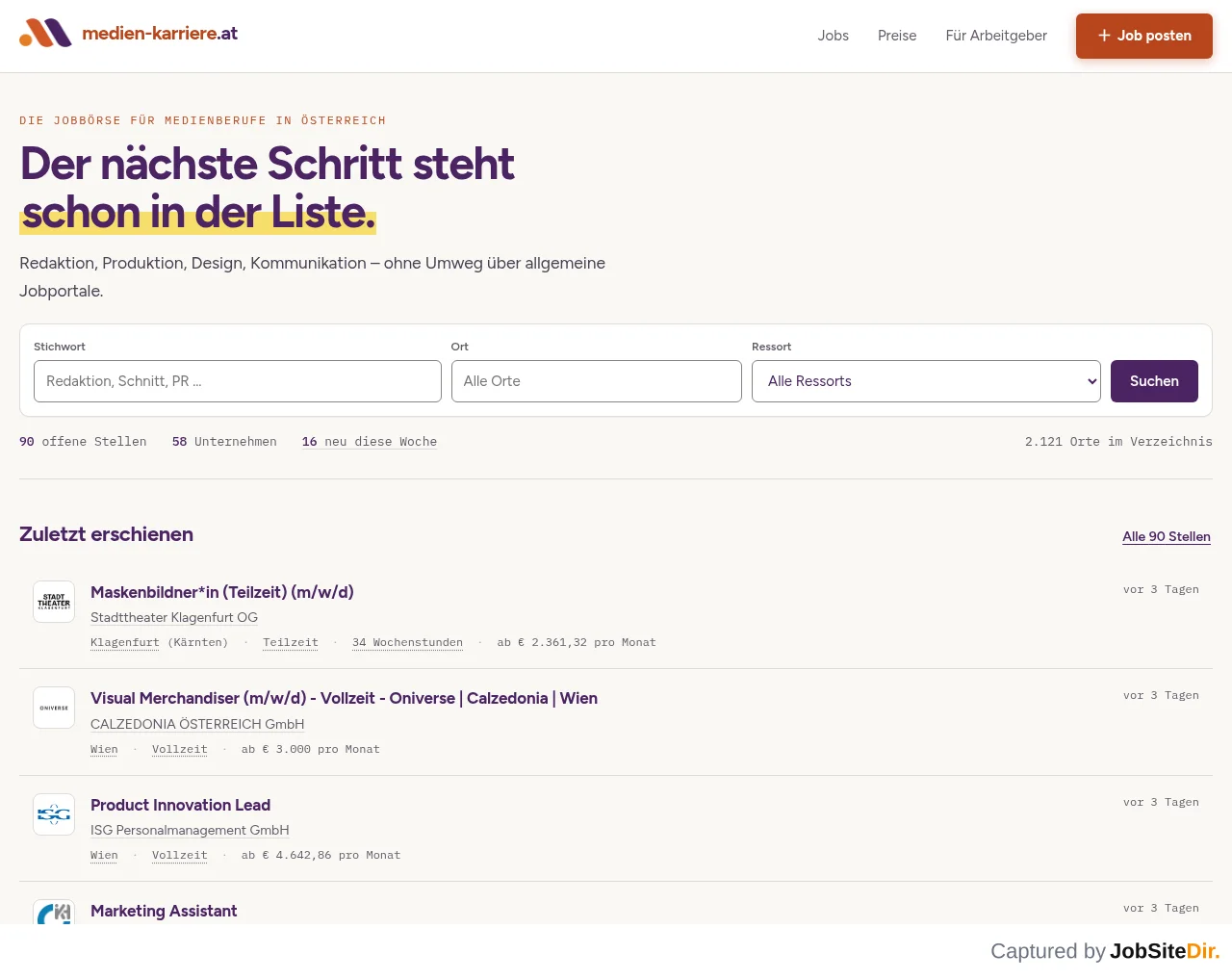 medien-karriere.at website screenshot