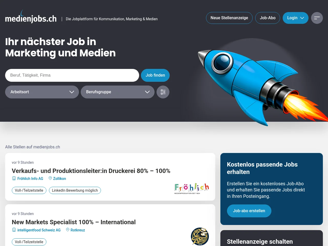 medienjobs.ch screenshot medienjobs.ch job board platform screenshot showing job search interface