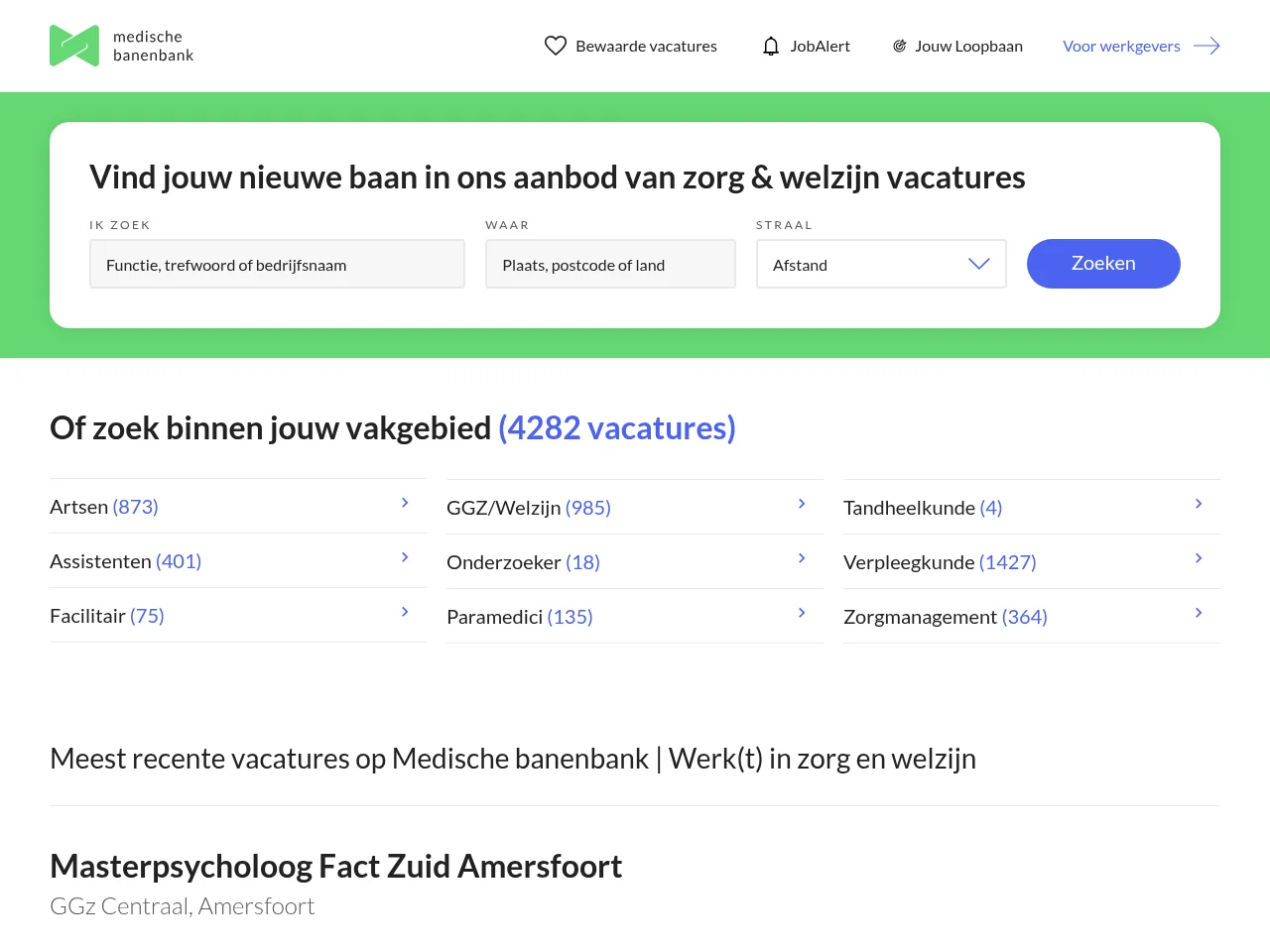 Medische banenbank screenshot Medische banenbank job board platform screenshot showing job search interface