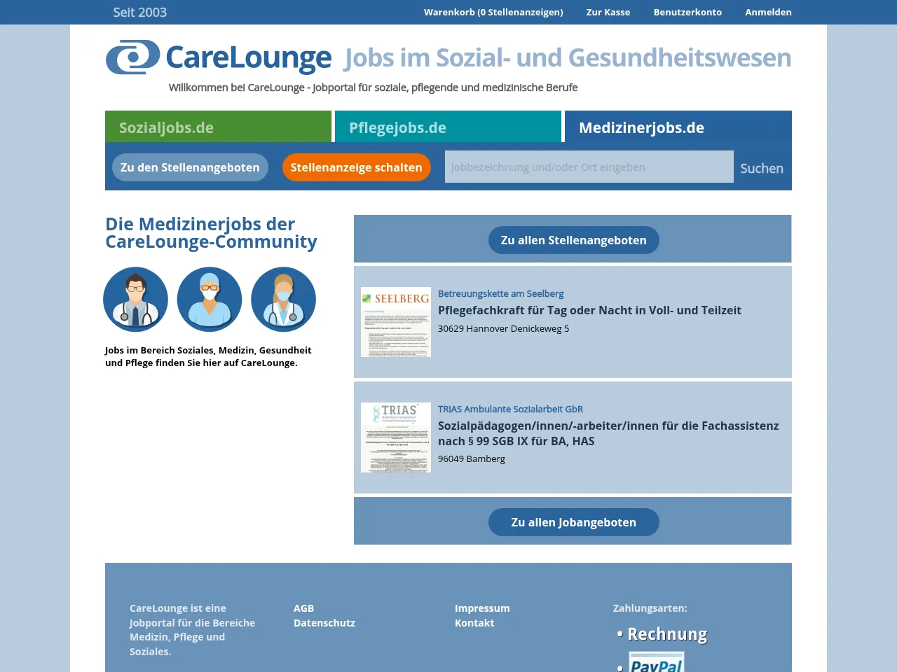 Medizinerjobs.de job board platform screenshot showing job search interface