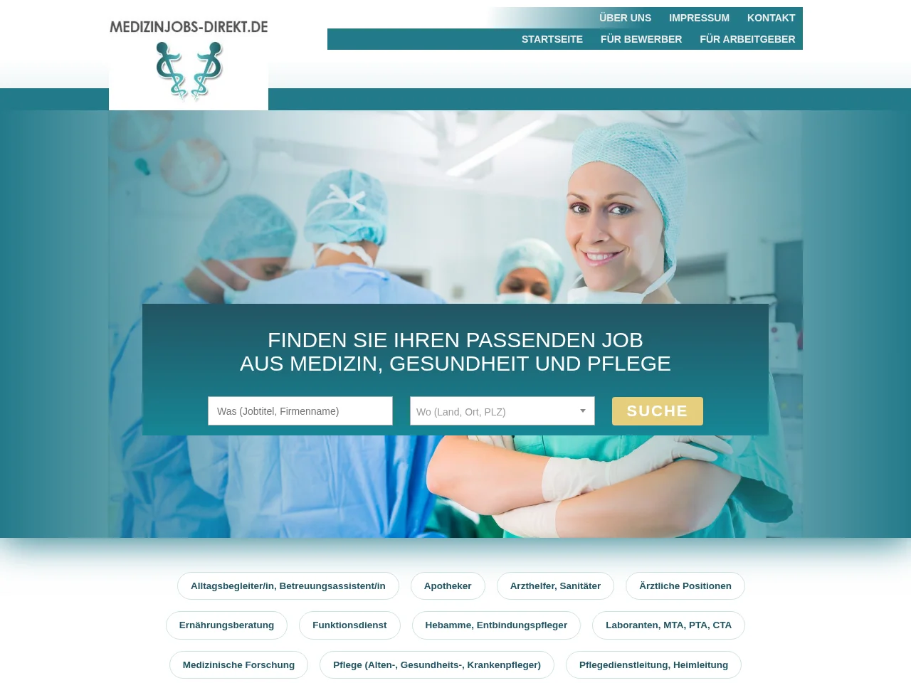 Medizinjobs-direkt.de job board platform screenshot showing job search interface