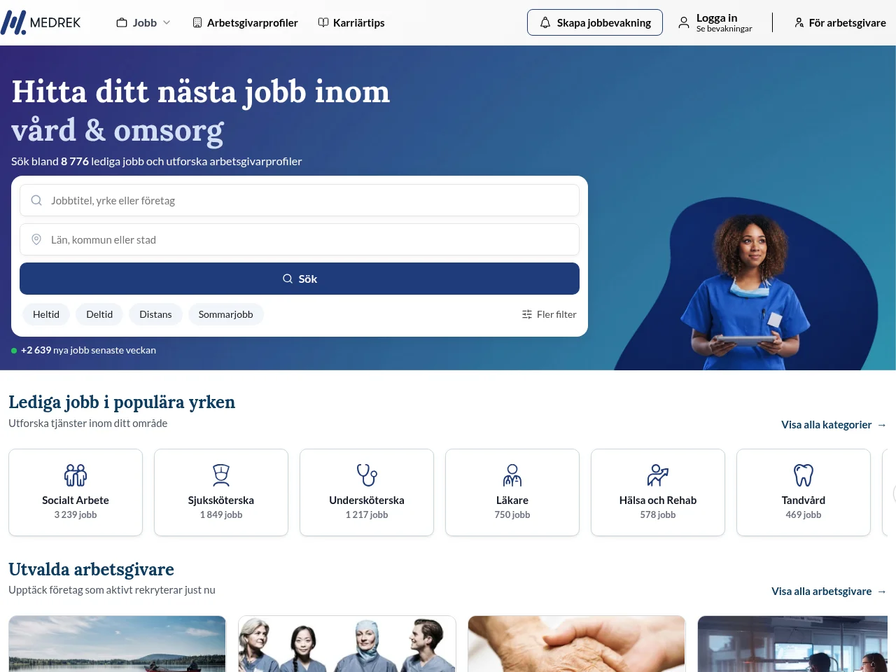 Medrek job board platform screenshot showing job search interface