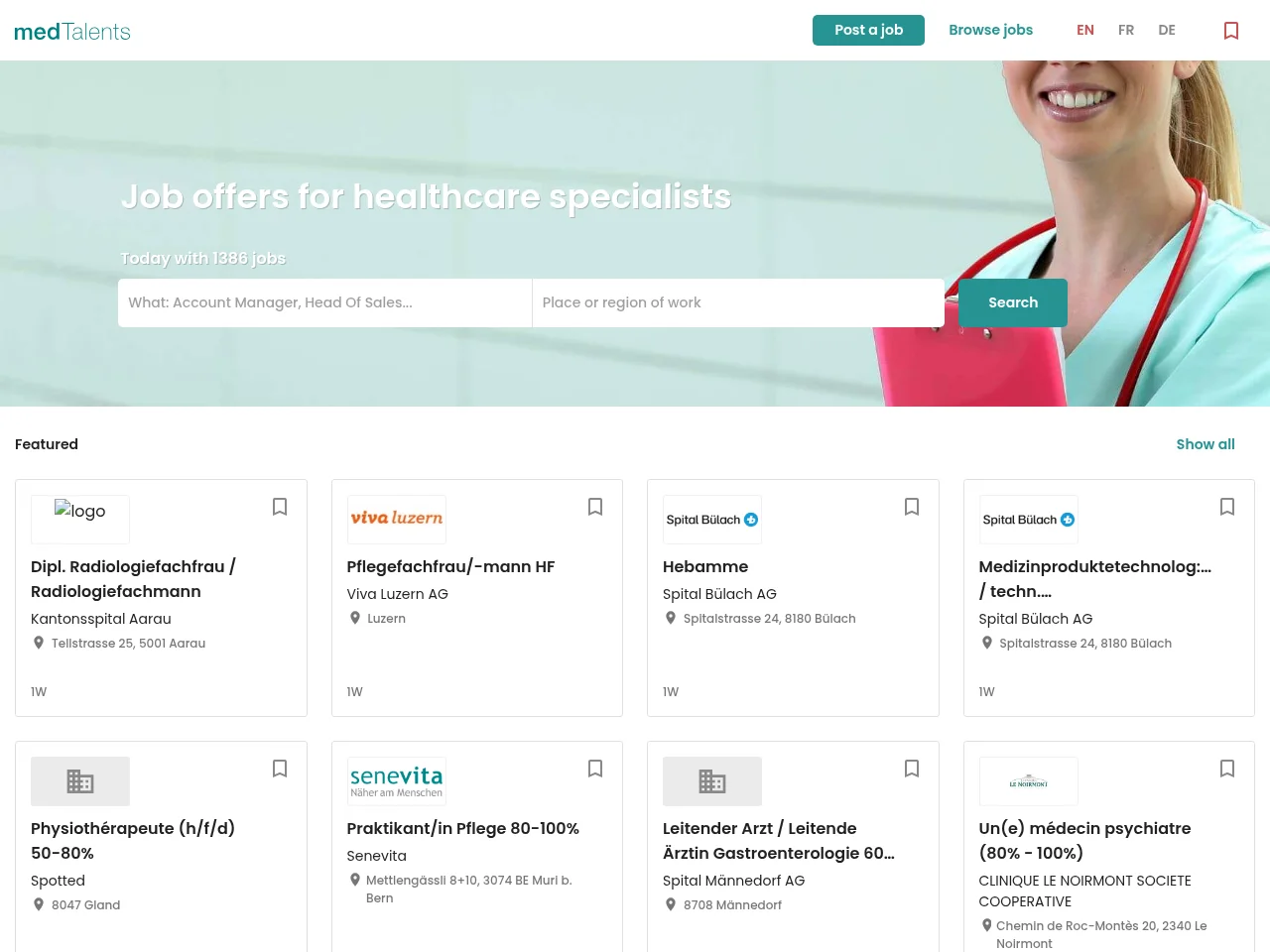 medtalents.ch screenshot medtalents.ch job board platform screenshot showing job search interface