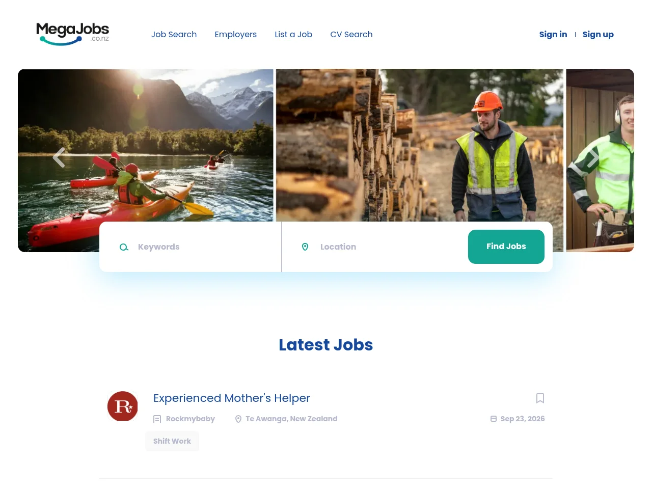 MegaJobs job board platform screenshot showing job search interface