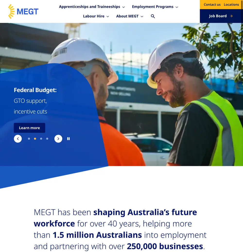 MEGT job board platform screenshot showing job search interface