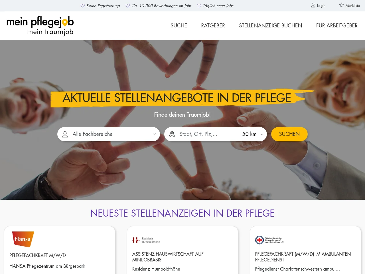 Mein PflegeJob.de screenshot Mein PflegeJob.de job board platform screenshot showing job search interface