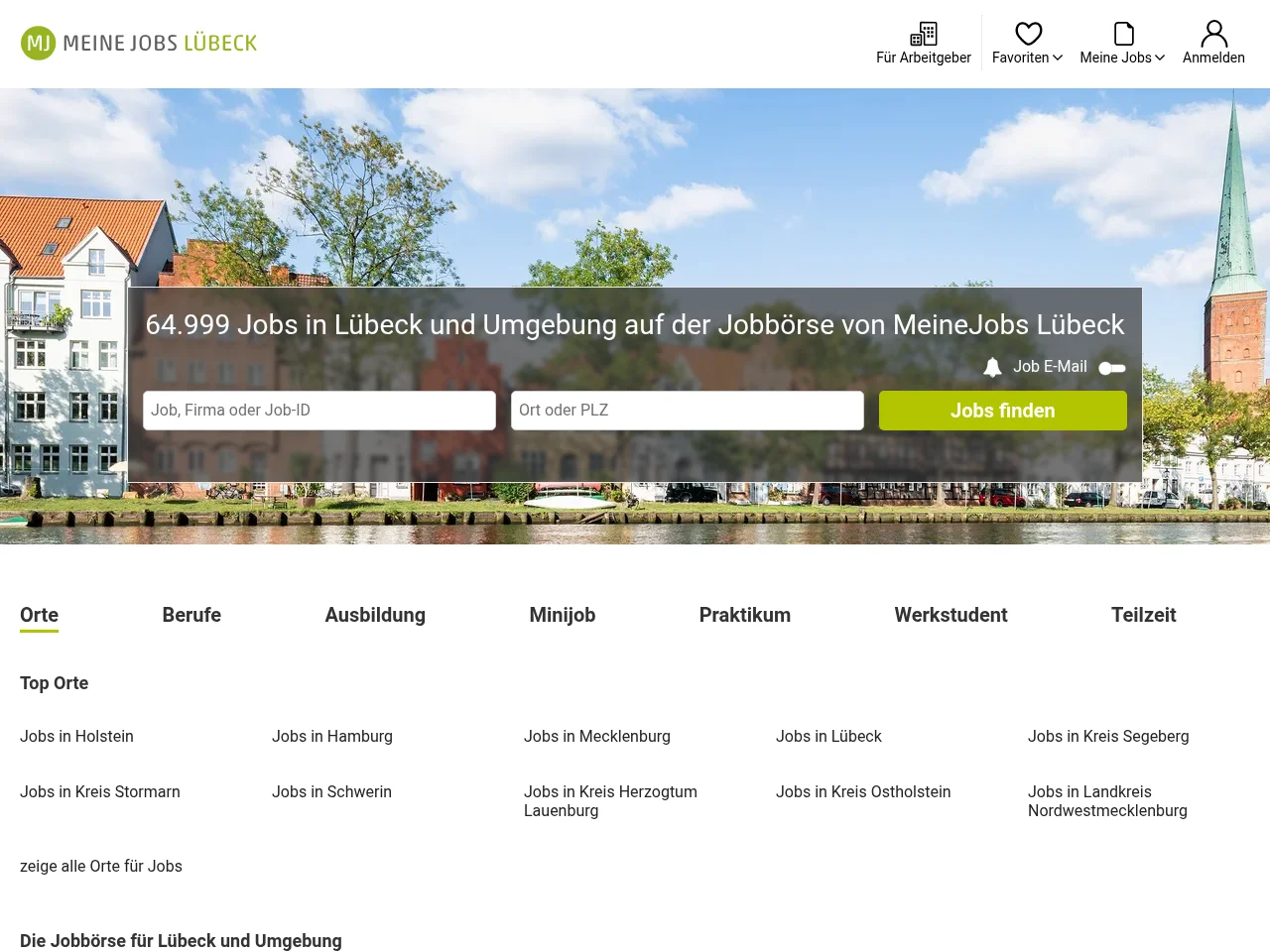 MeineJobs Lübeck screenshot MeineJobs Lübeck job board platform screenshot showing job search interface