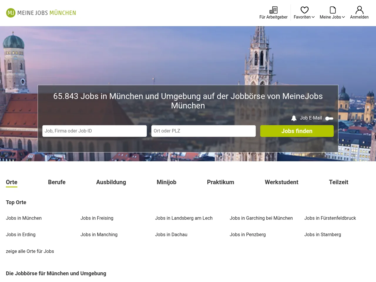 MeineJobs München job board platform screenshot showing job search interface