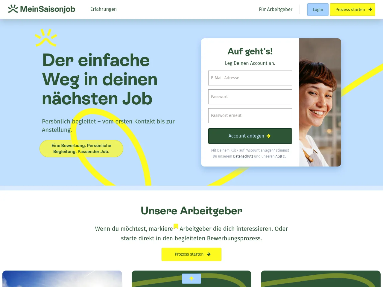 MeinSaisonjob job board platform screenshot showing job search interface