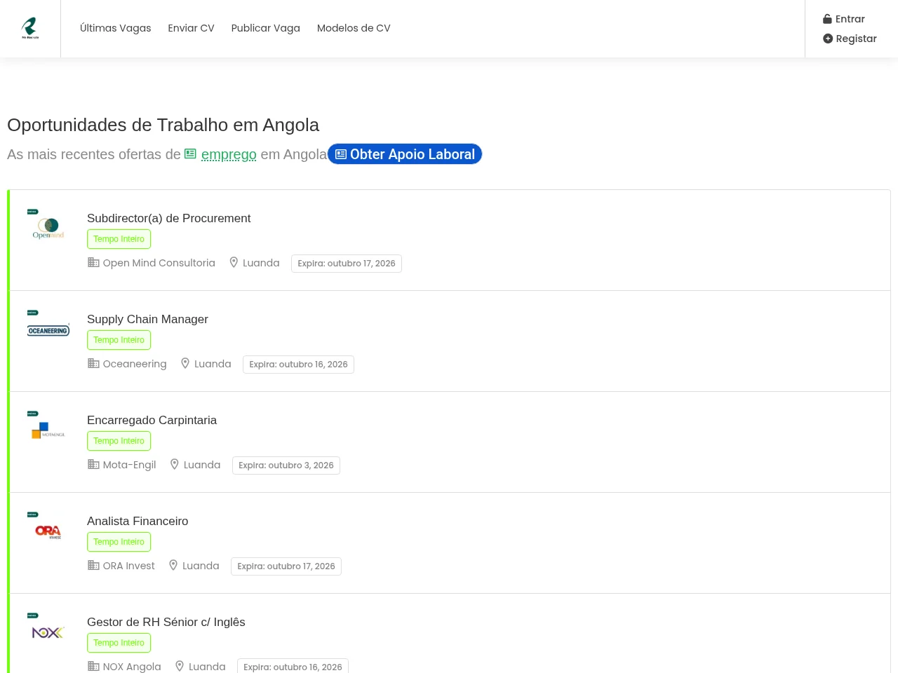 Me Recrute job board platform screenshot showing job search interface