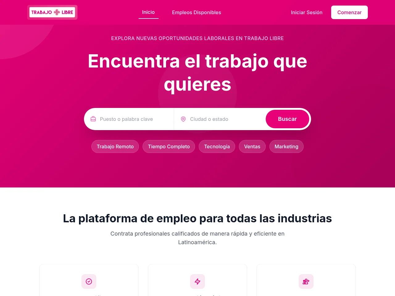 Trabajo Libre screenshot Trabajo Libre job board platform screenshot showing job search interface