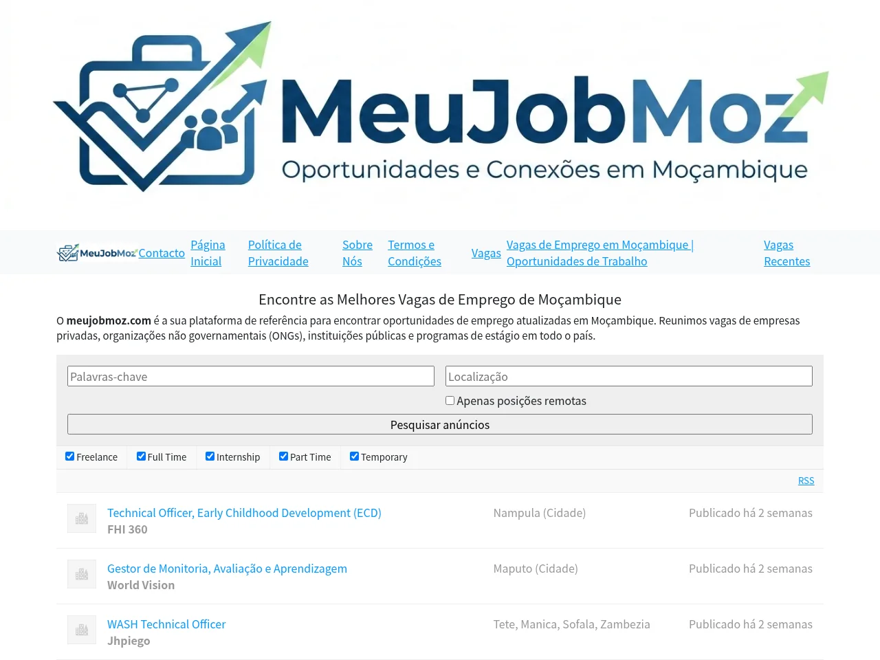 meujobmoz job board platform screenshot showing job search interface
