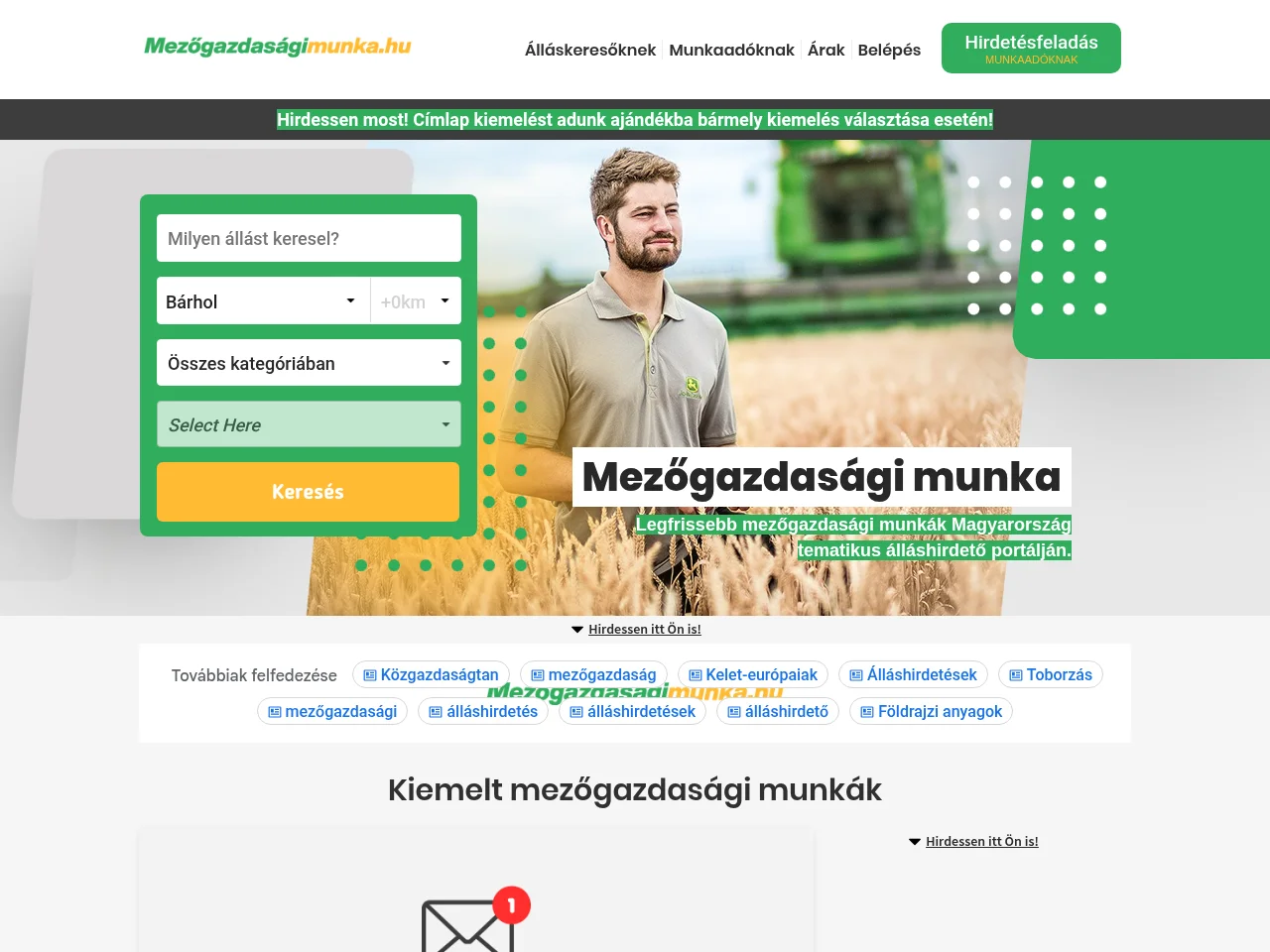 Mezőgazdaságimunka.hu screenshot Mezőgazdaságimunka.hu job board platform screenshot showing job search interface