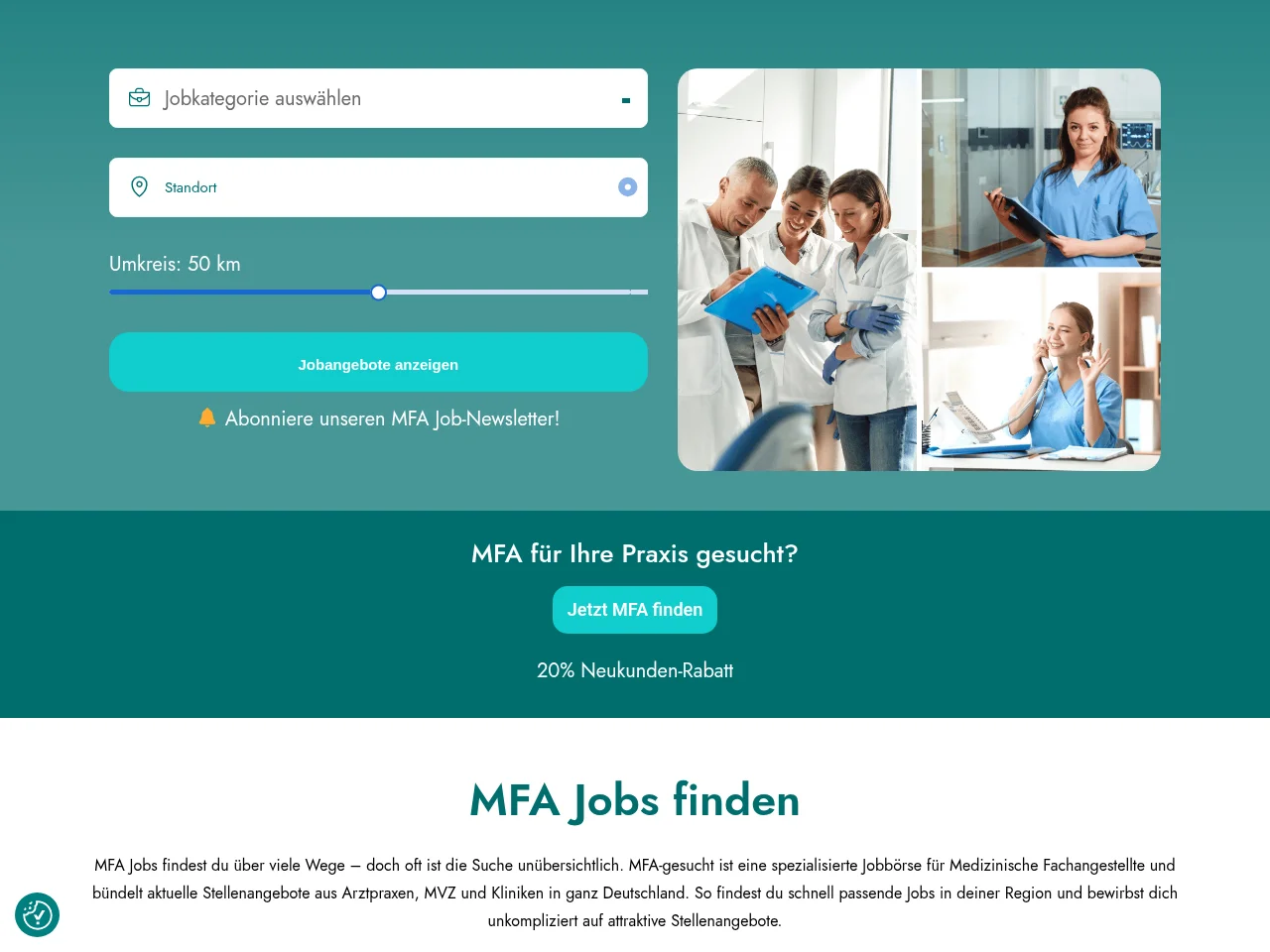MFA gesucht job board platform screenshot showing job search interface