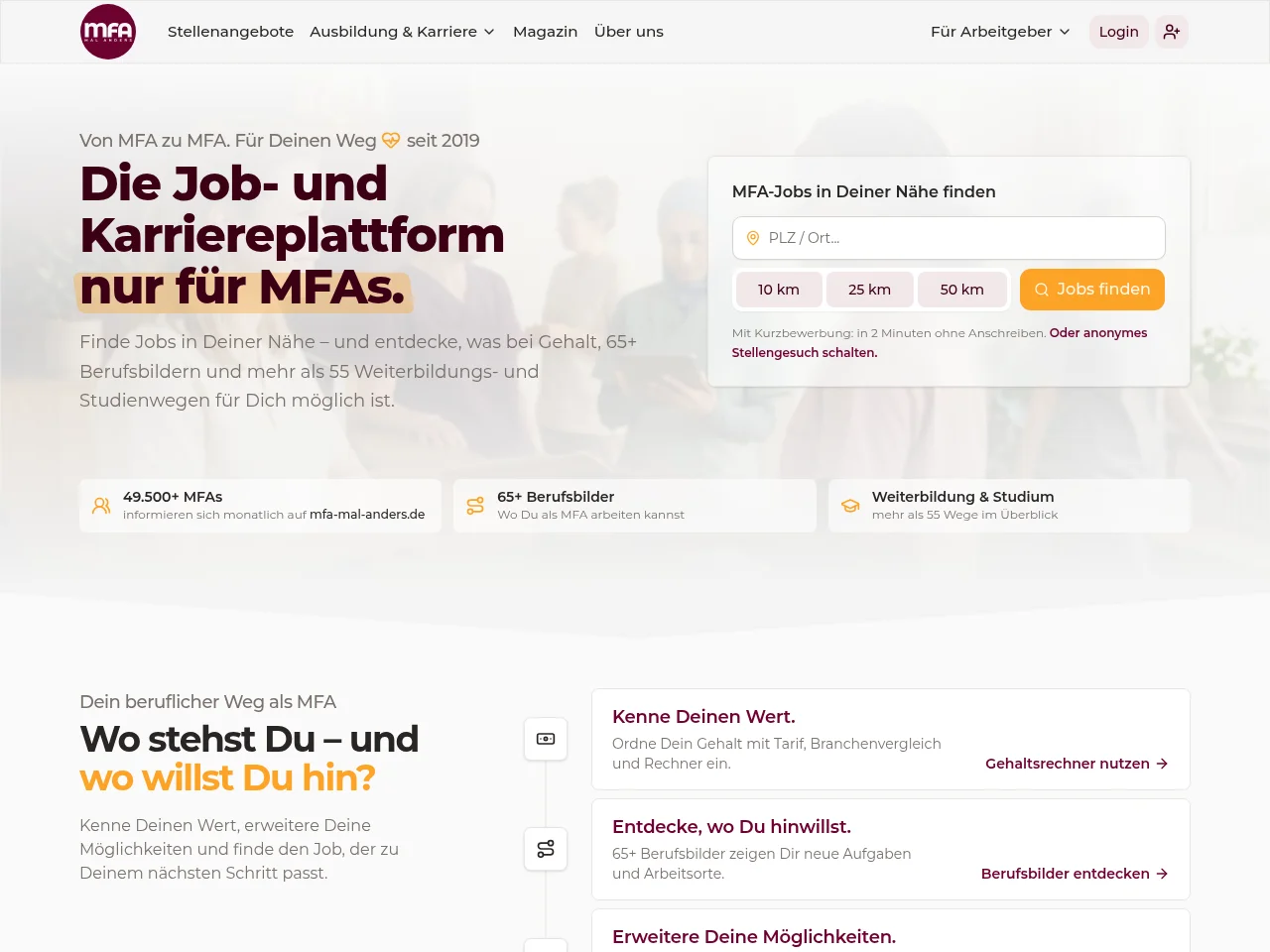 MFA mal anders screenshot MFA mal anders job board platform screenshot showing job search interface