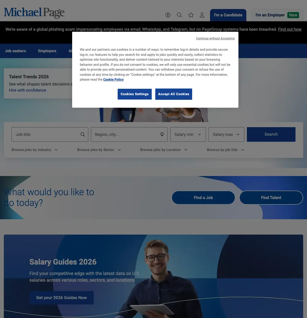 Michael Page job board platform screenshot showing job search interface