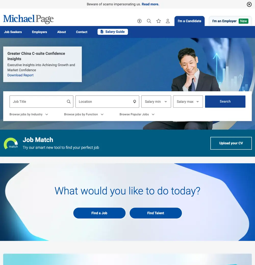 Michael Page Hong Kong job board platform screenshot showing job search interface