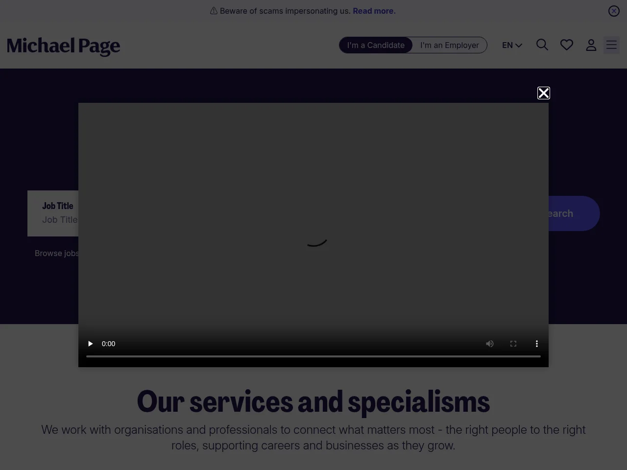 Michael Page job board platform screenshot showing job search interface