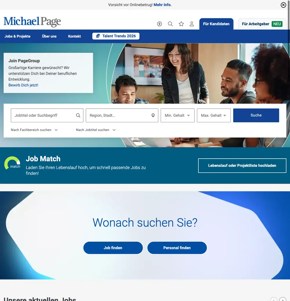 Michael Page Deutschland screenshot Michael Page Deutschland job board platform screenshot showing job search interface