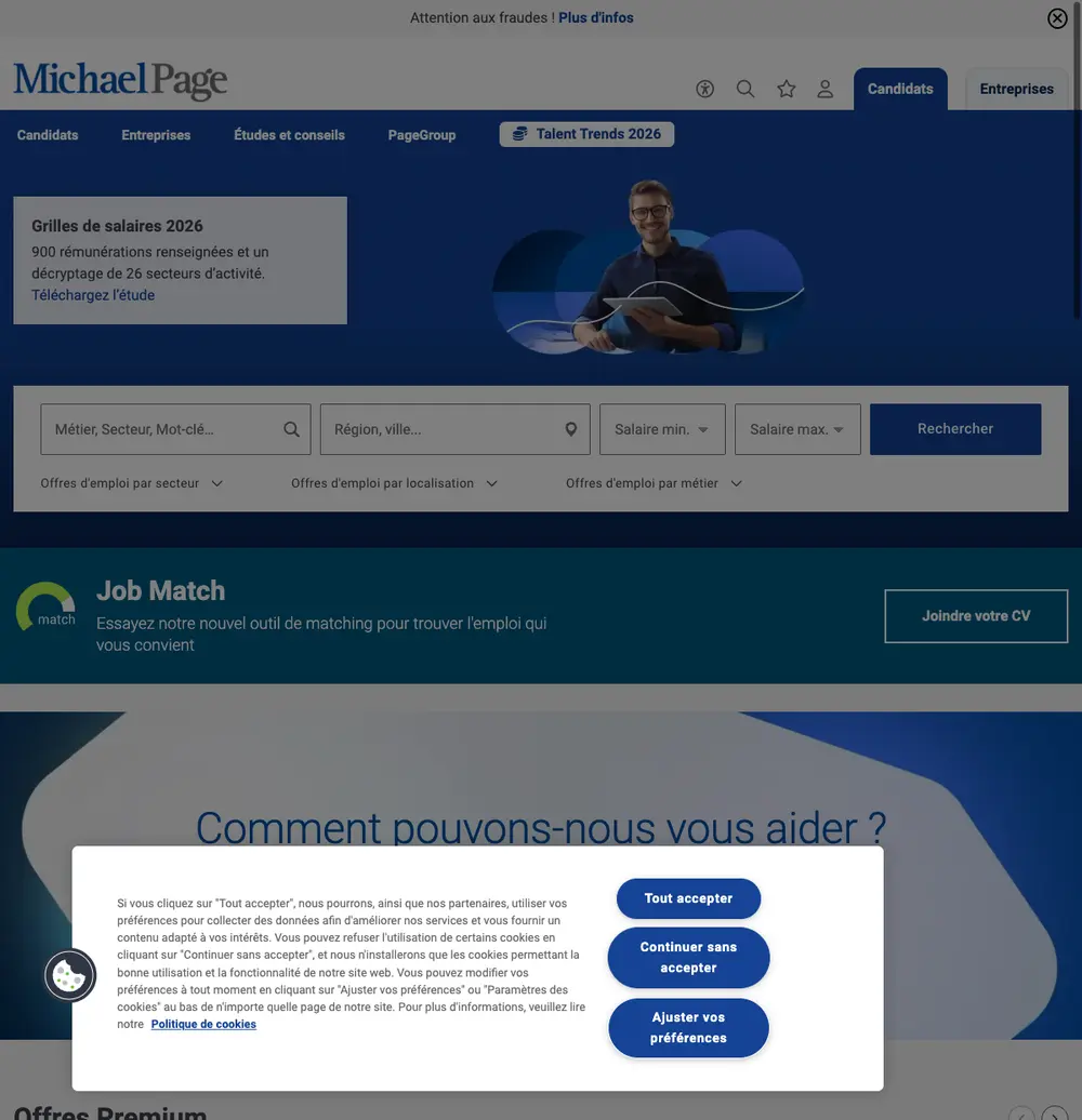 Michael Page France job board platform screenshot showing job search interface