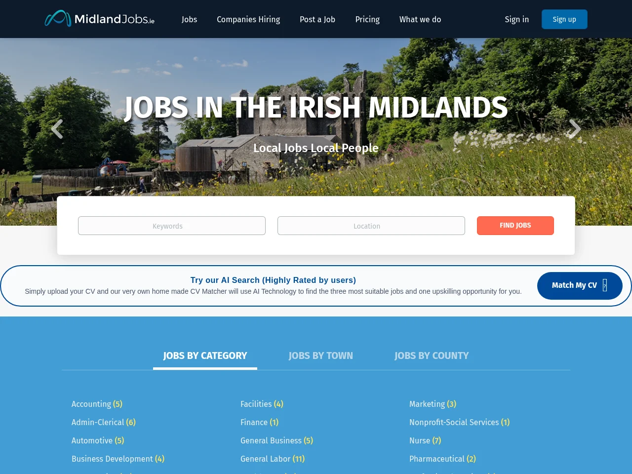 MidlandJobs.ie screenshot MidlandJobs.ie job board platform screenshot showing job search interface