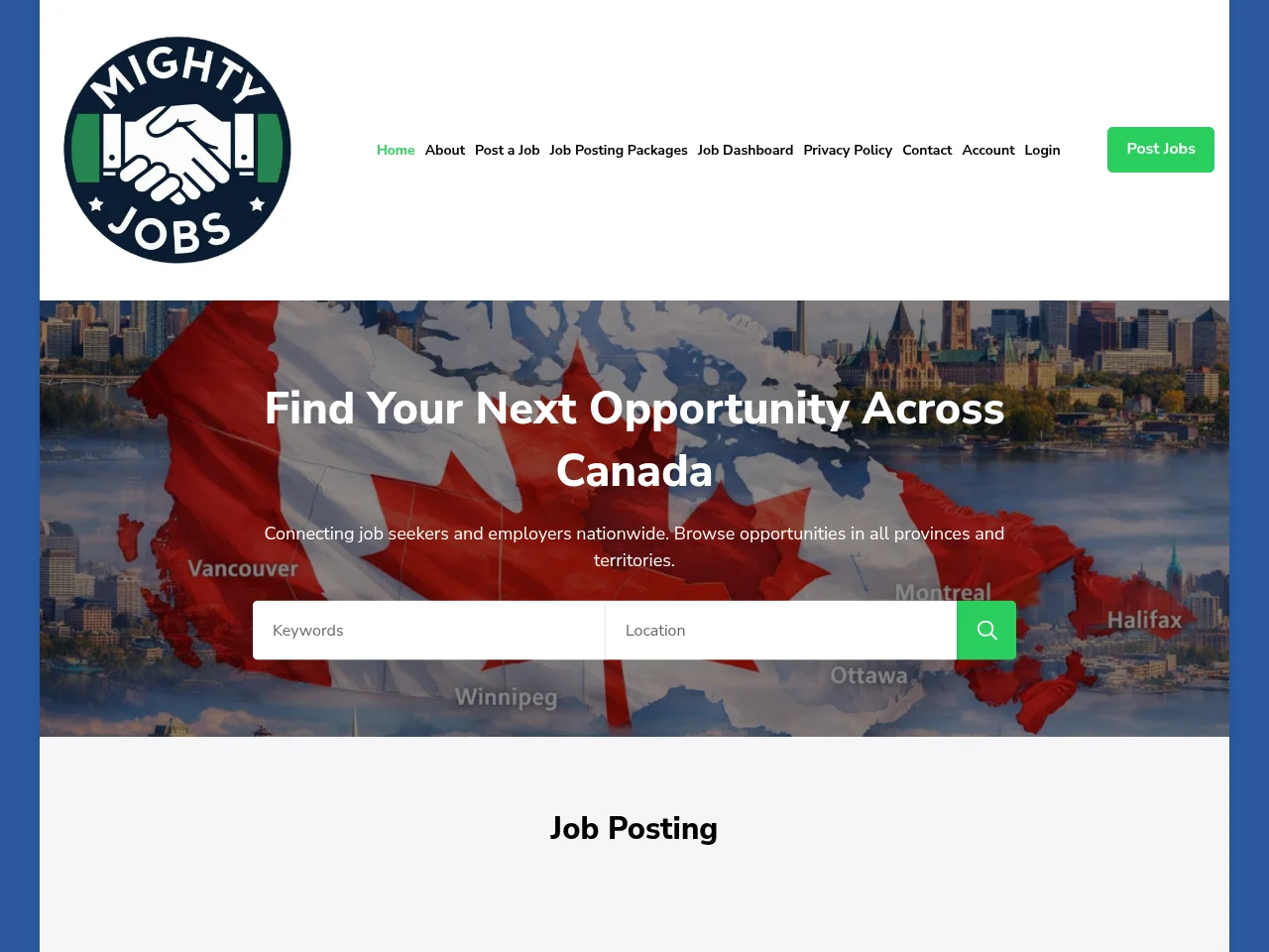 MightyJobs job board platform screenshot showing job search interface