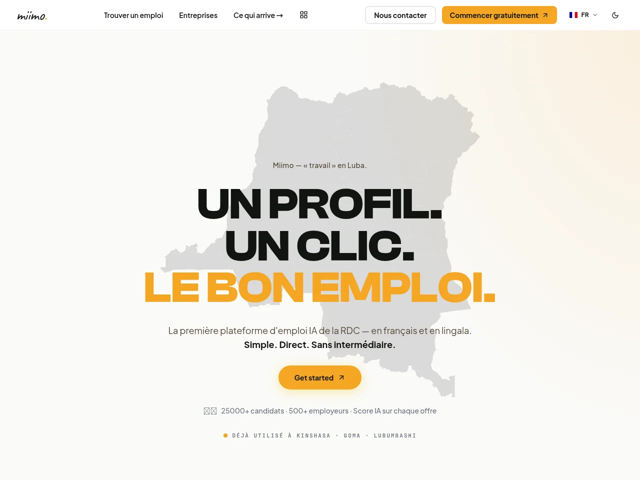 Miimo job board platform screenshot showing job search interface