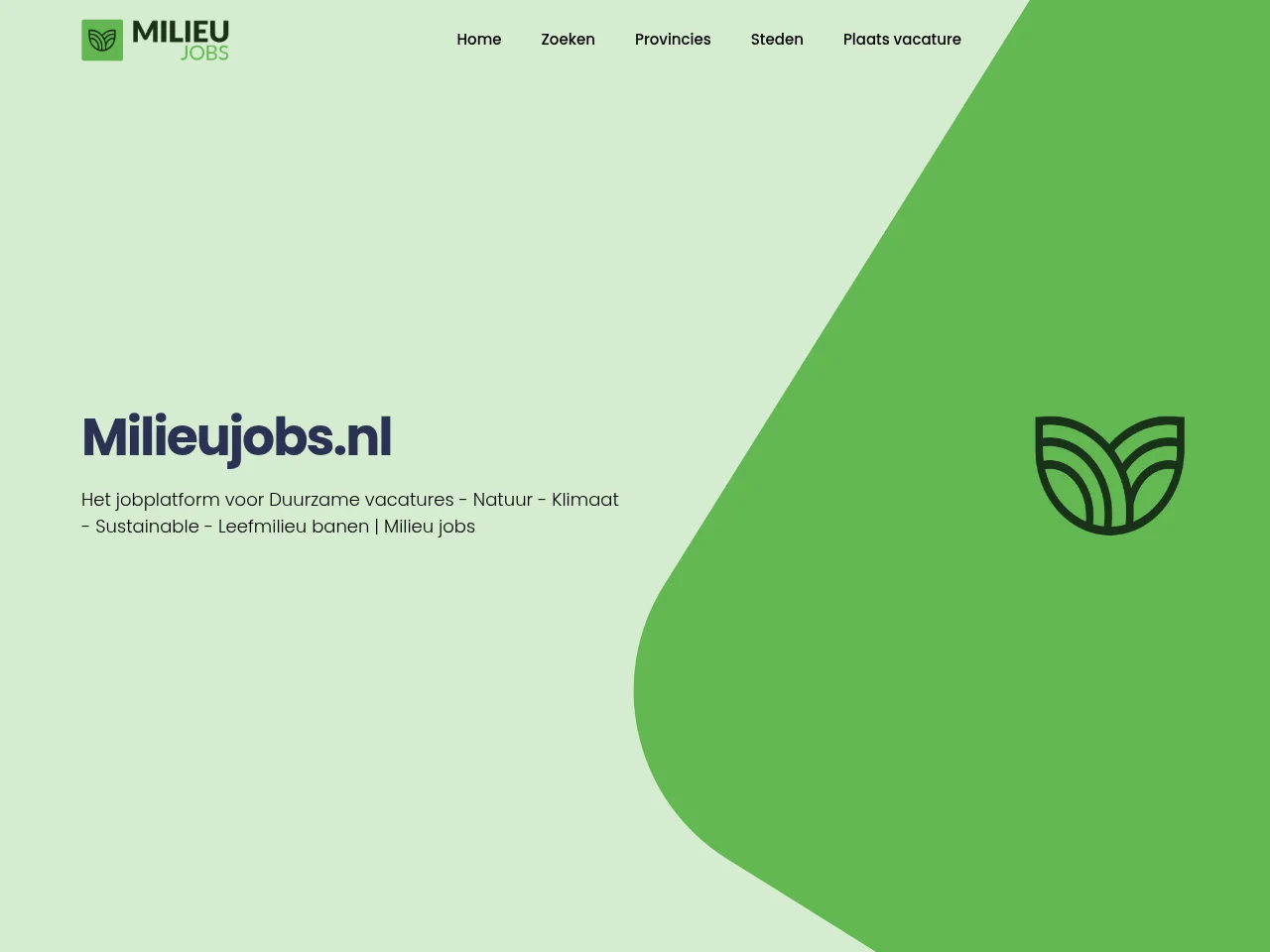 Milieujobs job board platform screenshot showing job search interface