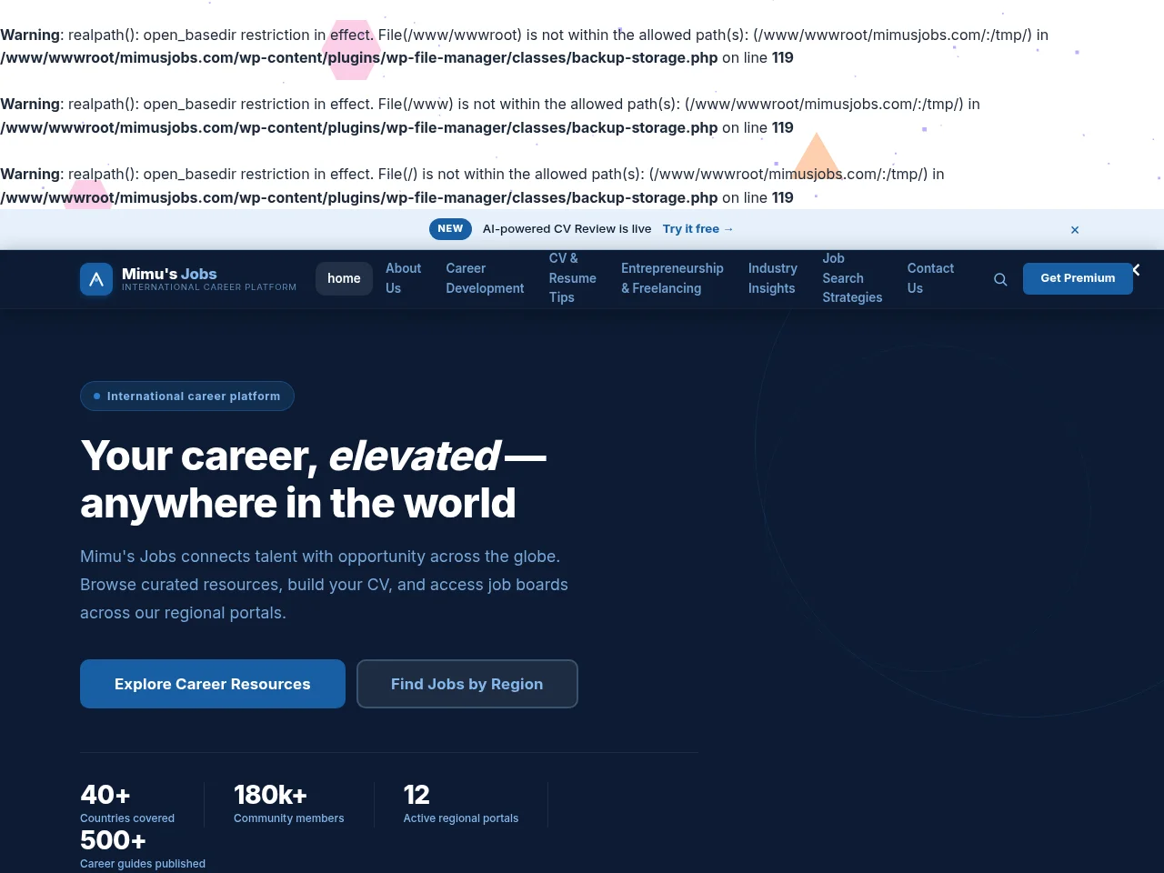 Mimu's Jobs screenshot Mimu's Jobs job board platform screenshot showing job search interface