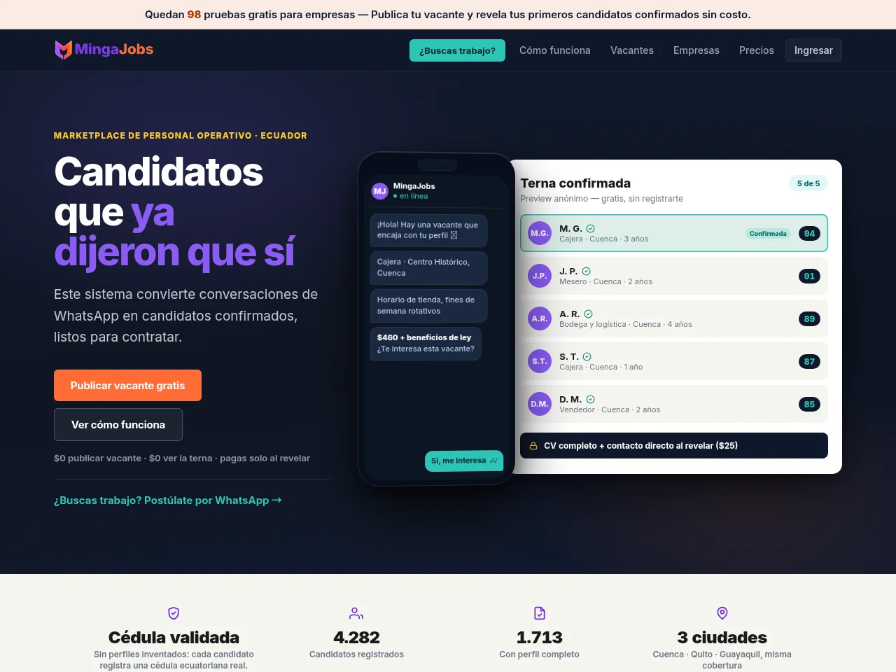 MingaJobs job board platform screenshot showing job search interface