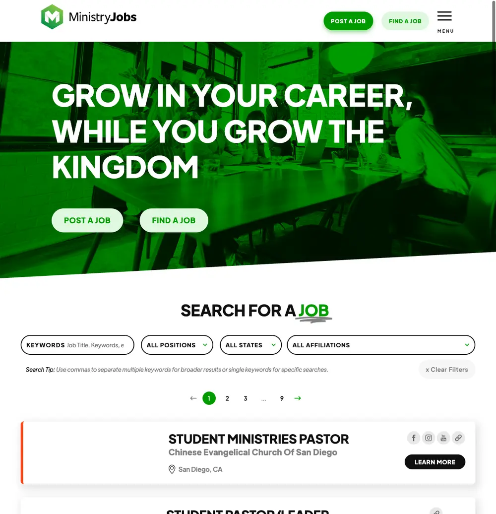 MinistryJobs.com screenshot MinistryJobs.com job board platform screenshot showing job search interface