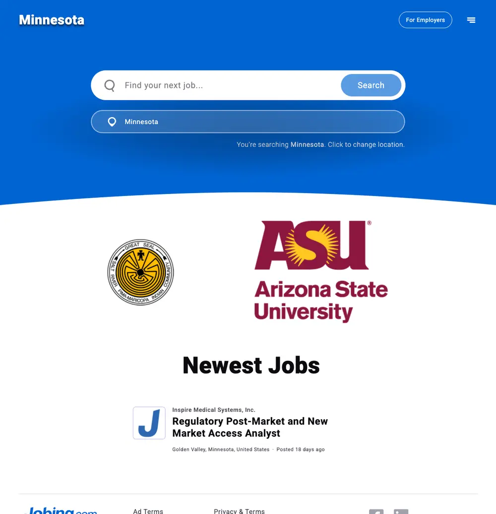 Jobing.com job board platform screenshot showing job search interface