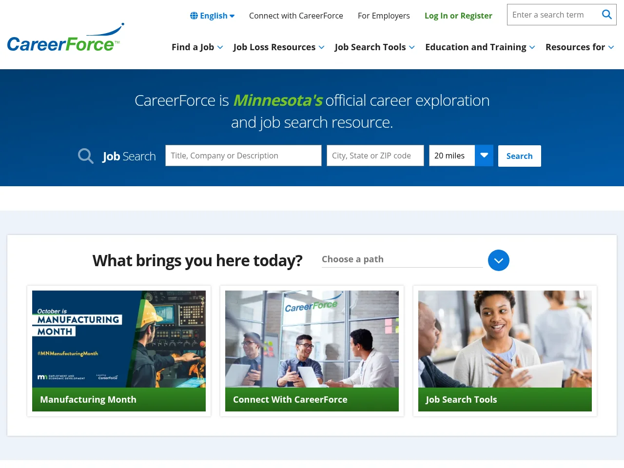 CareerForce job board platform screenshot showing job search interface